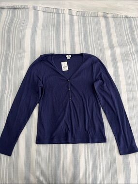 NWT JCRew Deep Blue Ribbed Long-Sleeve Henley